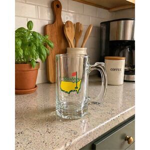 Masters Golf Tournament Glass Beer Mug logo Stein Drinking Heavy Glass Red Flag